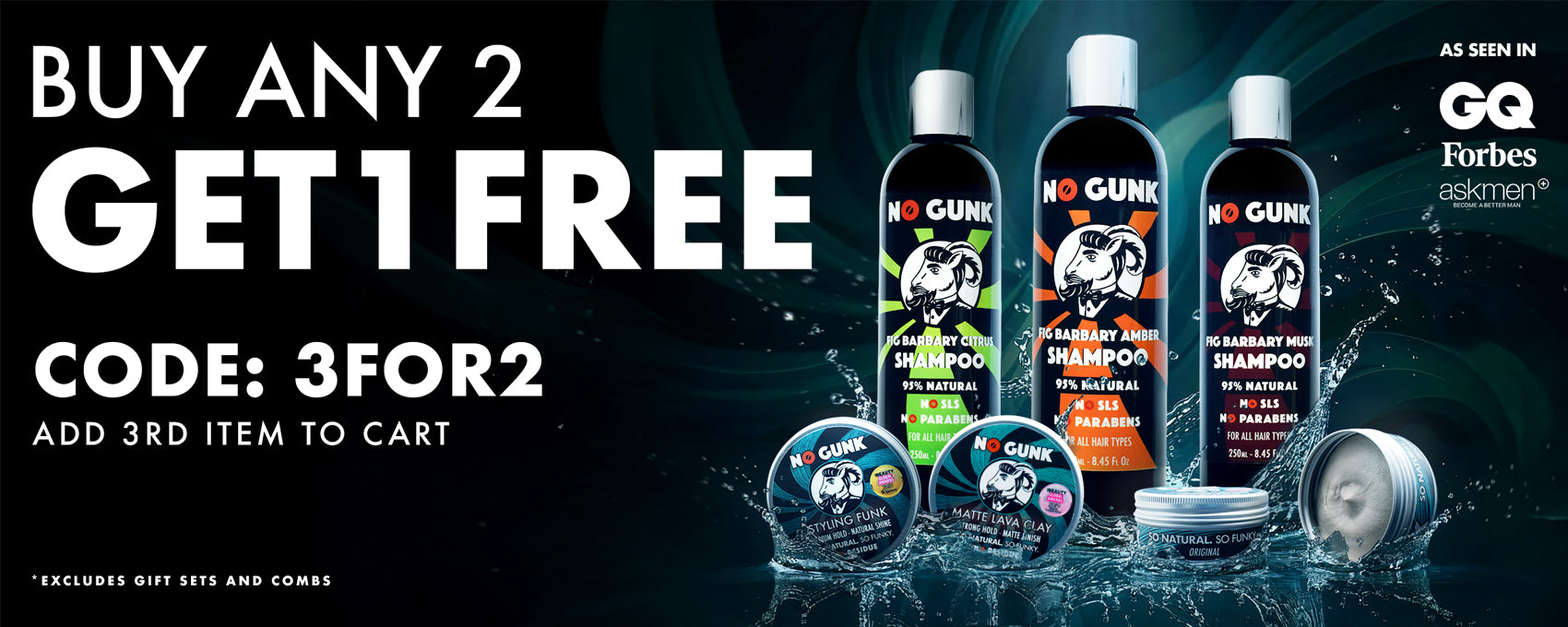 NO GUNK all natural haircare hair styling products for men black friday deals discount natural hair clay hair wax hair cream